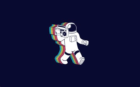 Astronaut Minimalism Boombox Humor Blue Background Simple