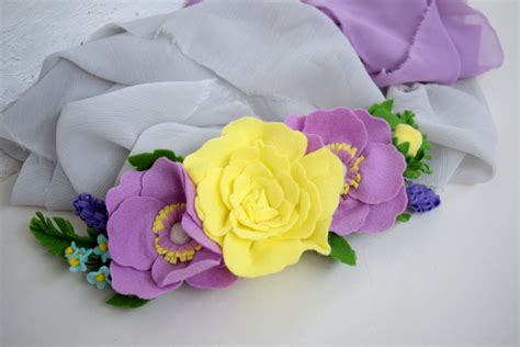 Purple And Yellow Felt Flower Headband Baby Girl Floral Crown Newborn
