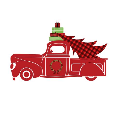 Red Truck Christmas With Christmas Tree Free Clipart