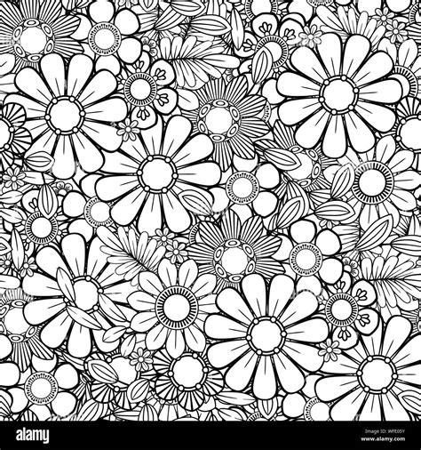 Hand Drawn Seamless Pattern With Leaves And Flowers Line Art Floral