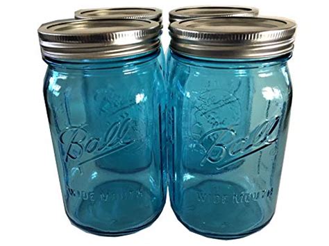 Ball Mason Jar 32 Oz Aqua Blue Glass Ball Collection Elite Color Series Wide Mouth Set Of 4 Jars