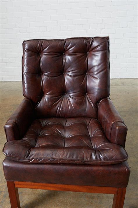 Leather sofa couch & leather chair $175 obo. Pair of Midcentury Tufted Leather Library Chairs For Sale at 1stdibs