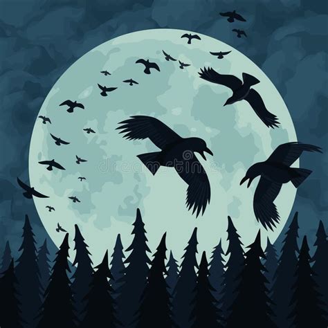 Raven And Full Moon Stock Vector Illustration Of Feathers 20871621