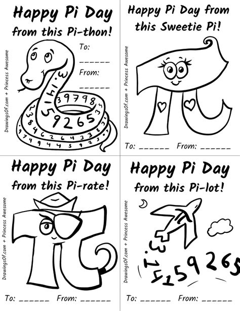 Pi Day Printable Art Activity Coloring Cute Cards