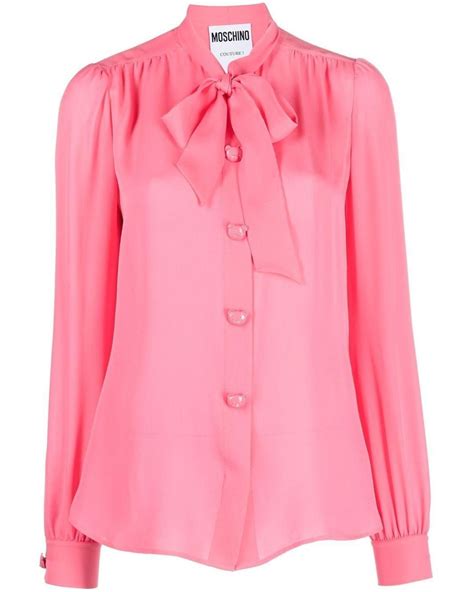 Moschino Pussy Bow Collar Silk Blouse In Pink Lyst