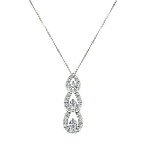 Teardrop Diamond Pendant Necklace For Women 18k White Gold Cascade