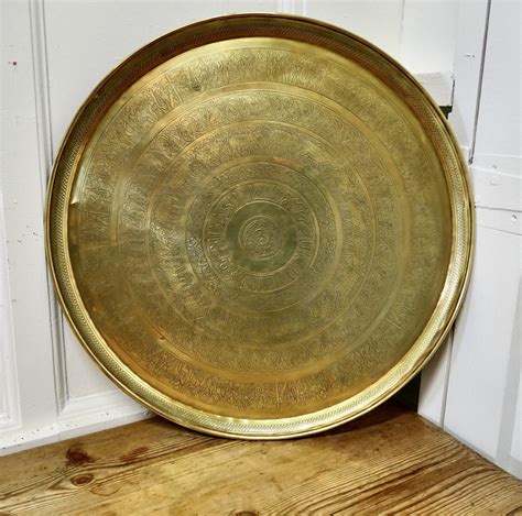 Large Egyptian Round Brass Table Top Tray Gb189 La323248