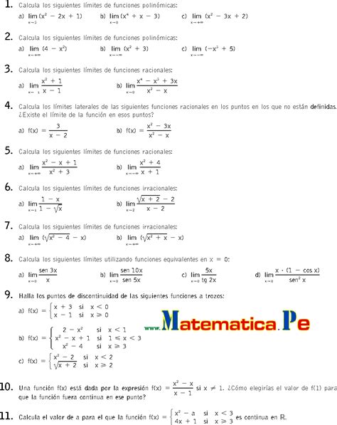 LÍmites Y Continuidad Ejercicios Resueltos Matematicas 1 Bachillerato Pdf