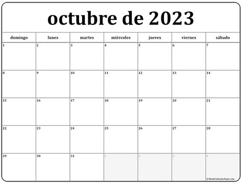 Calendario Mensual Octubre Para Imprimir Plantilla Gratuita