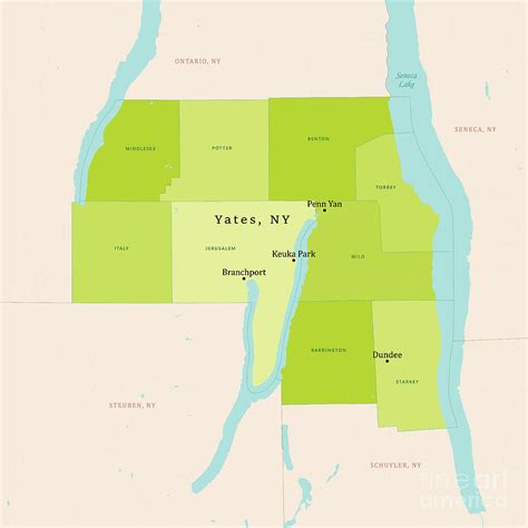 Ny Yates County Vector Map Green Digital Art By Frank Ramspott Pixels