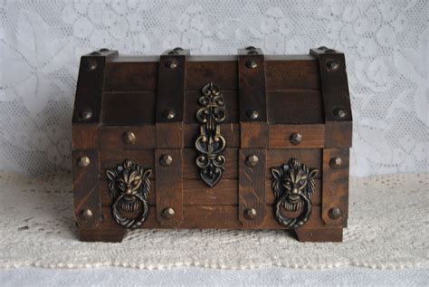 Vintage Wood Treasure Chest Jewelry Box Mens Dresser Storage Etsy