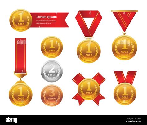 Champion Gold Medals Set Vector Metal Realistic 1st Placement Winner