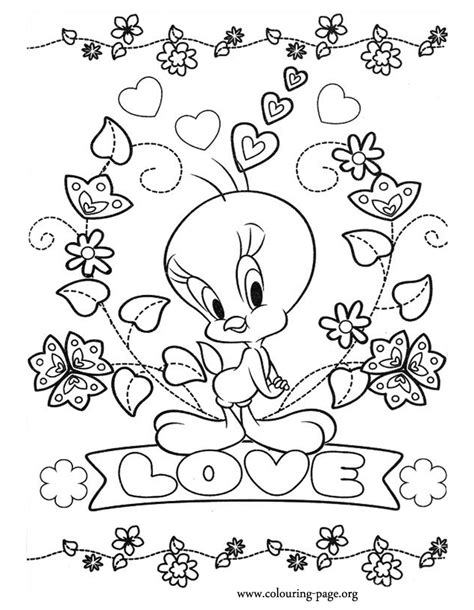Print off a few and take them to the class party at school. Tweety - Tweety love coloring page