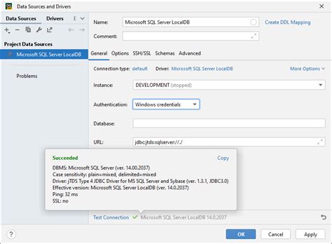 Microsoft SQL Server LocalDB DataGrip Documentation