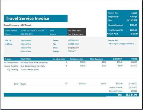 A Travel Service Invoice Template Is A Great Document For Companies