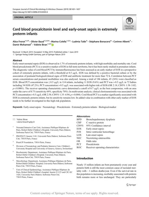 Cord Blood Procalcitonin Level And Early Onset Sepsis In Extremely