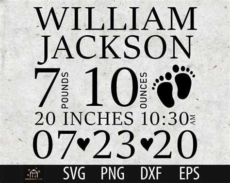Baby Birth Announcement Template Svg Free Font Birth Stats Etsy