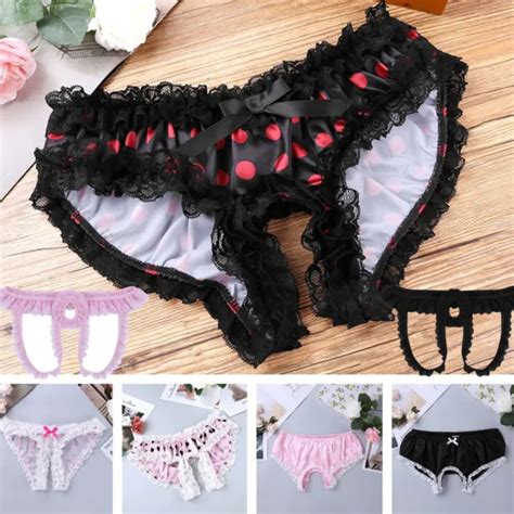 Sexy Mens Underwear Satin Lace Thongs G String Sissy Pouch Panties