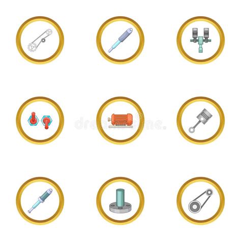 Mechanical And Electrical Parts Icons Set Cartoon Style Stock Vector