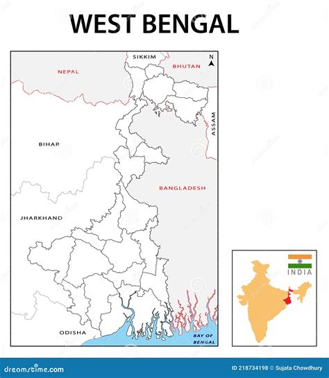 West Bengal Map Showing International And State Boundary And District