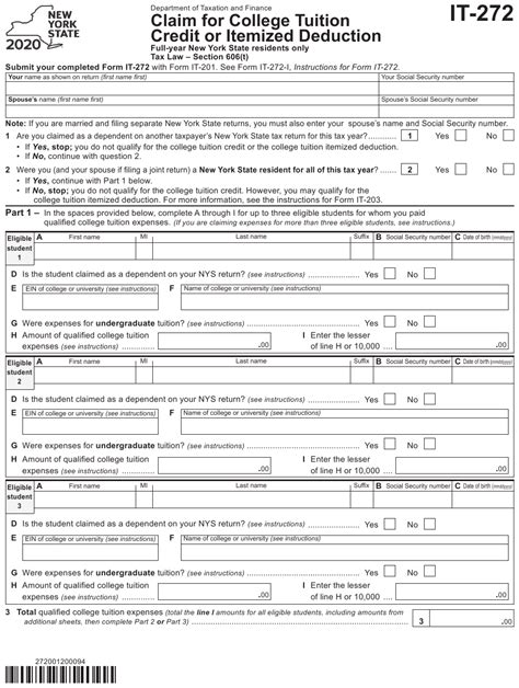Form It 272 Download Fillable Pdf Or Fill Online Claim For College