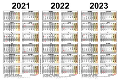 Three Year Calendar 2021 2022 2023 Tax Tables Imagesee