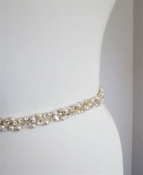 Bridal Belt Swarovski Pearls And Crystal Sash Beaded Etsy