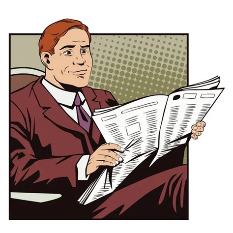 People In Retro Style Businessman Reads Newspaper Stock Vector Image