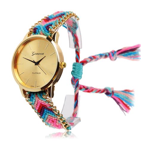 elegant women geneva braid bracelet round dial wrist analog quartz chain watch ebay