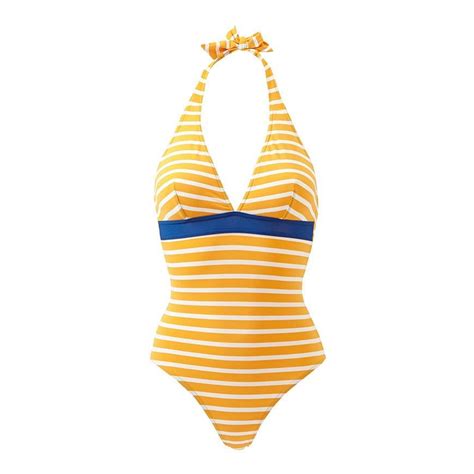 Petit Bateau Womens Striped 1 Piece Swimsuit L Yellow 1 Piece