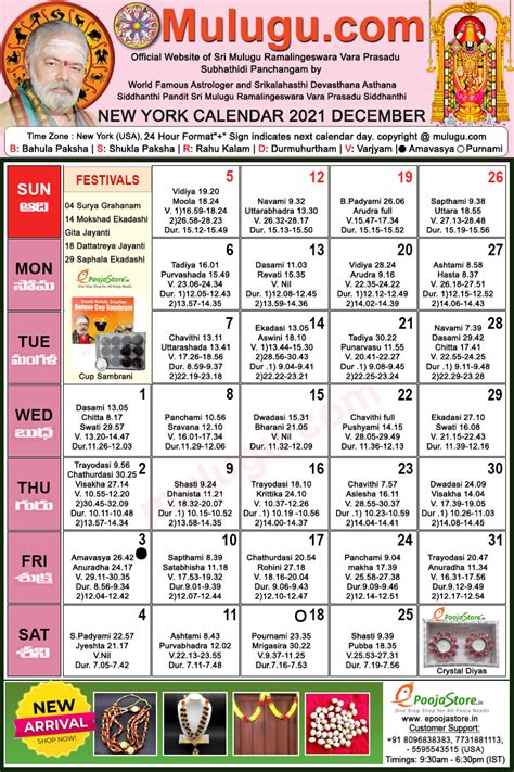 New York Telugu Calendar December Mulugu Calendars Telugu