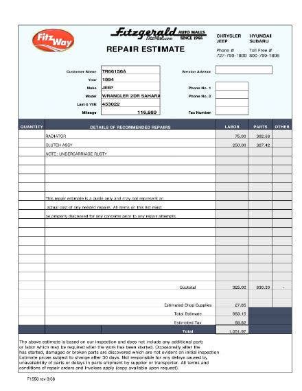 How To Makecreate An Auto Repair Estimate Templates Examples 2023