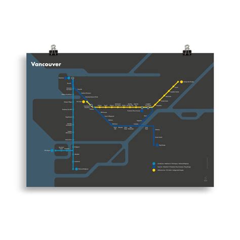 Vancouver Skytrain Map Poster Dark Background Minimalist Design Transit