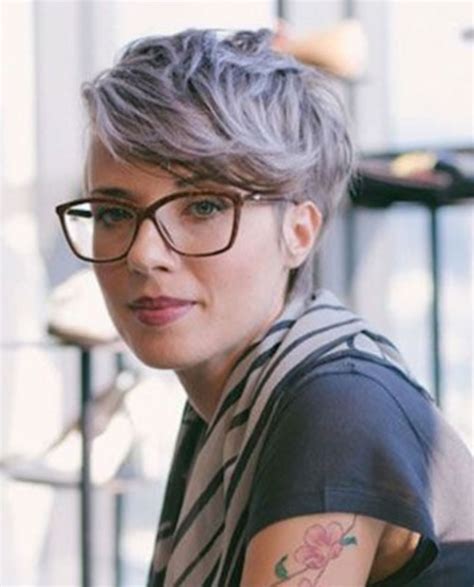 Gray short hair that's been styled with longer layers at the bottom has the tendency to flip out—and that's okay! Grey Pixie Hair Cut & Gray Hair Colors for Short Hair 2018 ...