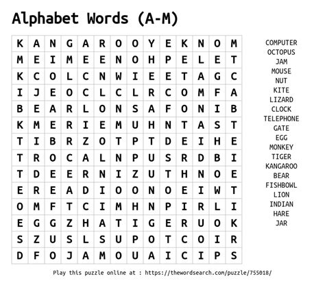 Download Word Search On Alphabet Words A M