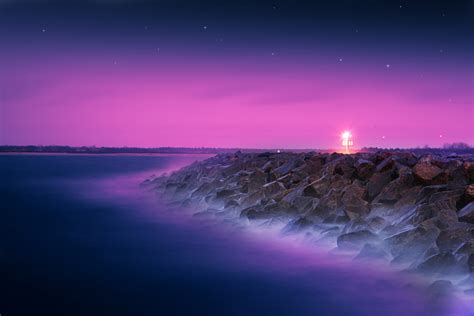 Purple Coastal Sunset Hd Wallpaper Background Image