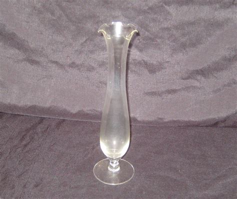 Vintage Clear Glass Bud Vase Tall Slender Thin Vase Ruffled Etsy