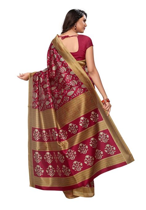 Maroon Printed Mysore Silk Saree With Blouse Om Clothing 2725647