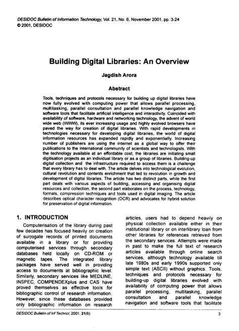 Pdf Building Digital Libraries An Overview