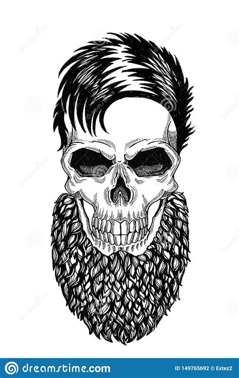 Monochrome Illustration Barbershop Of Skull With Beard, Mustache ...