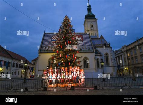 Advent in Zagreb 2021-22. St. Mark's Church, Zagreb, Croatia Stock