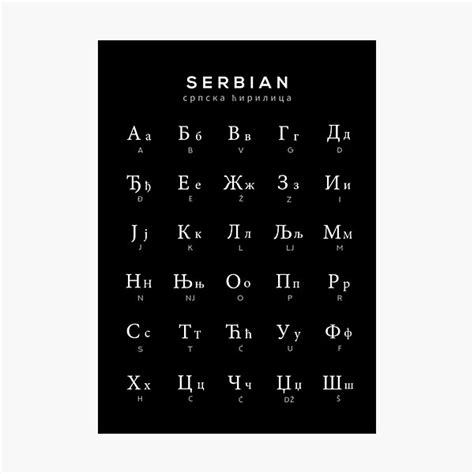 Serbian Alphabet Chart Serbian Cyrillic Language Chart Black