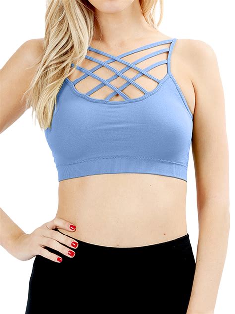 Zenana Women And Plus Comfort Seamless Crisscross Front Strappy Bralette Sports Bra Top With