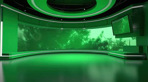 3d Rendered Virtual News Studio With Green Screen Background News Room