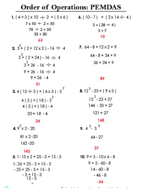 Order Of Operations Worksheets 6th Grade With Answers Worksheets Master