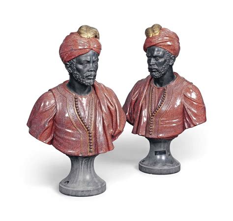 Late 20th Century A Pair Of Italian Enamelled And Bronzed Busts Of