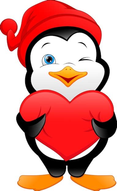 Premium Vector Cute Penguin Cartoon Holding Love Sign