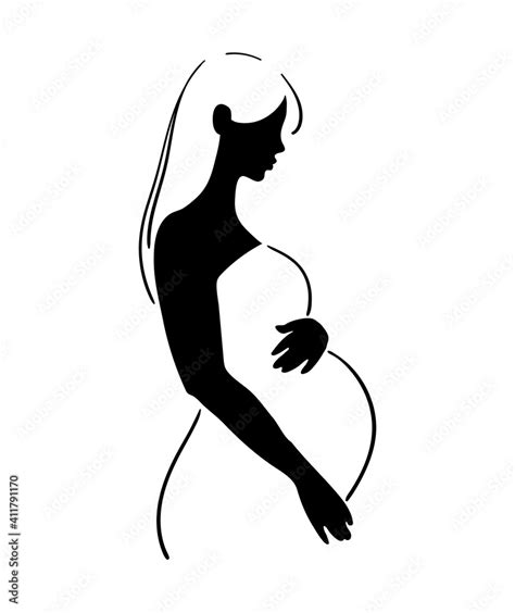 Pregnancy And Motherhood Line Drawing Logo Symbol Pregnant Woman Black Silhouette Isolated