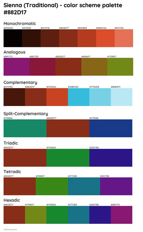 Sienna Traditional Color Palettes
