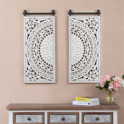 Set Of 2 Decorative Carved Floral Patterned Mdf Wall Panel
